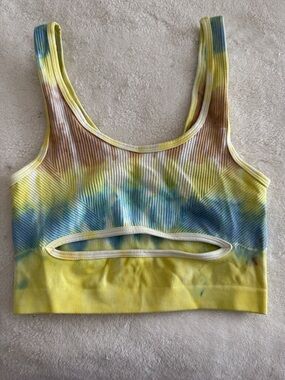 Urban Outfitters Yellow Blue Brown Tie-Dye Cutout Ribbed Crop Tank